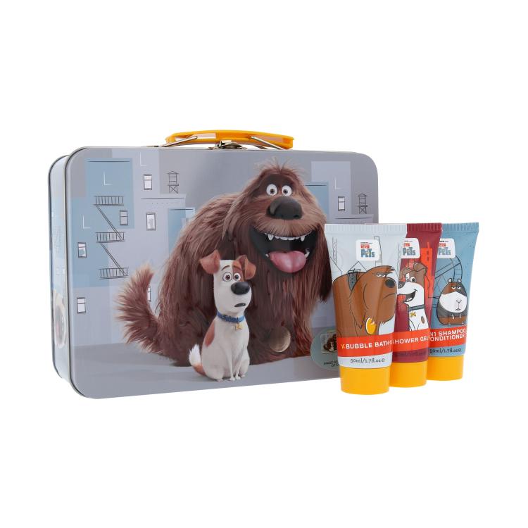 Universal The Secret Life Of Pets Darilni set gel za prhanje 50 ml + šampon &amp; balzam 2v1 50 ml + 50 ml pena za kopanje + nalepke+ kovinski kovček