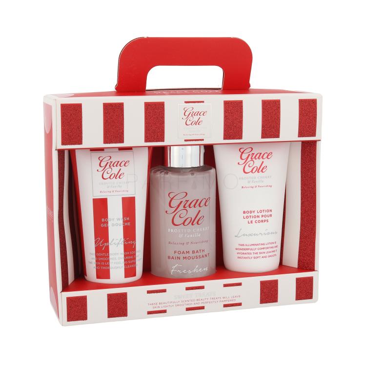 Grace Cole Frosted Cherry &amp; Vanilla Darilni set gel za prhanje Uplifting 50 ml + losjon za telo Luxurious 50 ml + pena za kopanje Freshen 100 ml