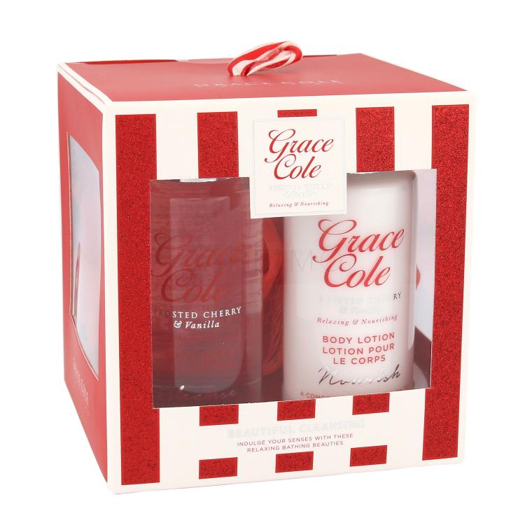 Grace Cole Frosted Cherry &amp; Vanilla Darilni set gel za prhanje Cleanse 100 ml + losjon za telo Nourish 100 ml + gobica za prhanje
