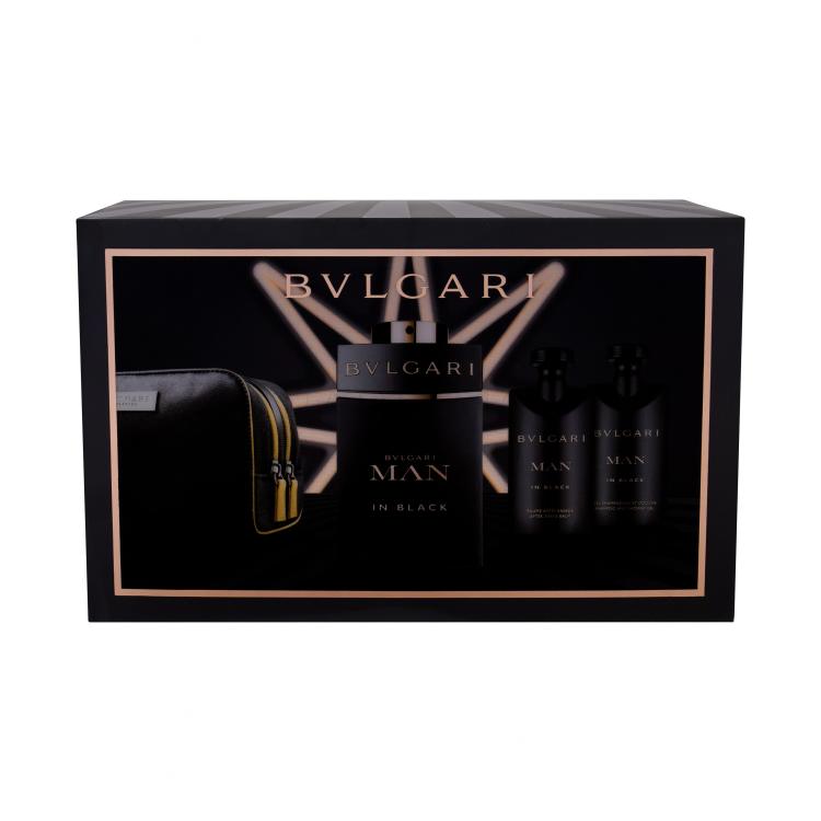 Bvlgari Man In Black Darilni set parfumska voda 100 ml + balzam po britju 75 ml + gel za prhanje 75 ml + kozmetična torbica
